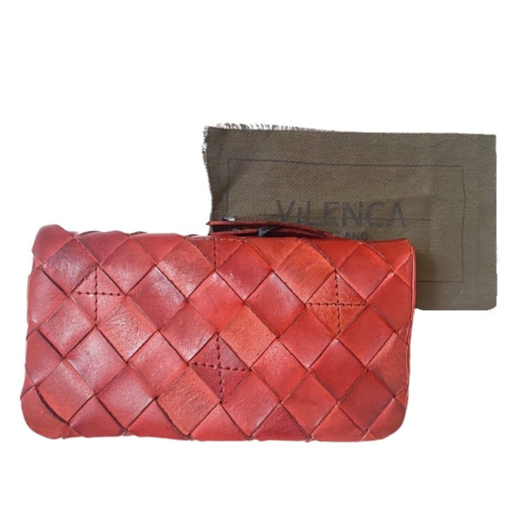 Vilenca Holland Red Woven Leather Bifold Wallet
